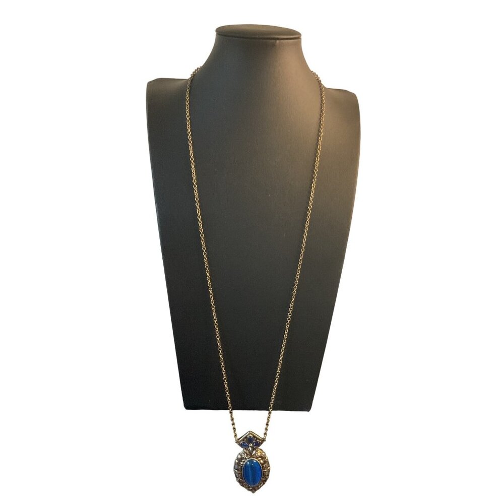 Vintage SHA Avon Cats Eye Royal Blue Gold Chain Necklace